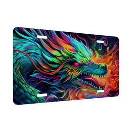 Neon Dragon License Plate Colorful Fantasy Cool License Plate Personalise Stainless Steel Funny Design Compatible with Standard License Plate Holder for USA and Canada 12.2"x6.2"