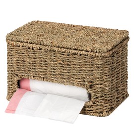 StorageWorks Trash Bag Holder with Lid, Wall Mount Seagrass Plastic Bag Holder for Kitchen, Cabinet and Countertop