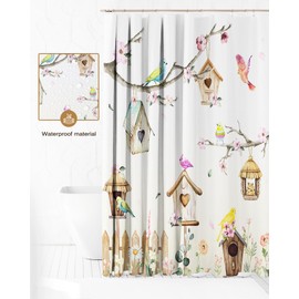 Lindameler Bird Shower Curtain Spring Vintage Shower Curtain for Bathroom Flower Rustic Waterproof Fabric Bathroom Cutain Decor with 12 Hooks 72x72 Inches