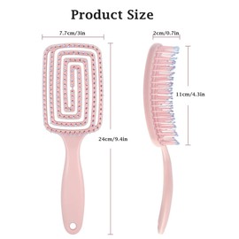 Luoqun88 Pack of 2 Detangle Hair Brush,Curved Vent Brush and Hair Detangler, Easy Detangling Vented Hair Styling Comb Salon for Long Thick Curly Straight Dry Wet Hair,Styling Hair Brush (Pink+Purple)