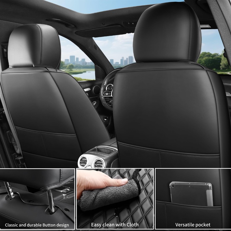 ZenRide Front Car Seat Covers 2PCS,3D Design Nappa Leather Waterproof