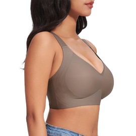 WANAFREE Wireless Bras Seamless Bralettes for Women Full Coverage Padded Smooth Bra(Cocoa,x-Large)