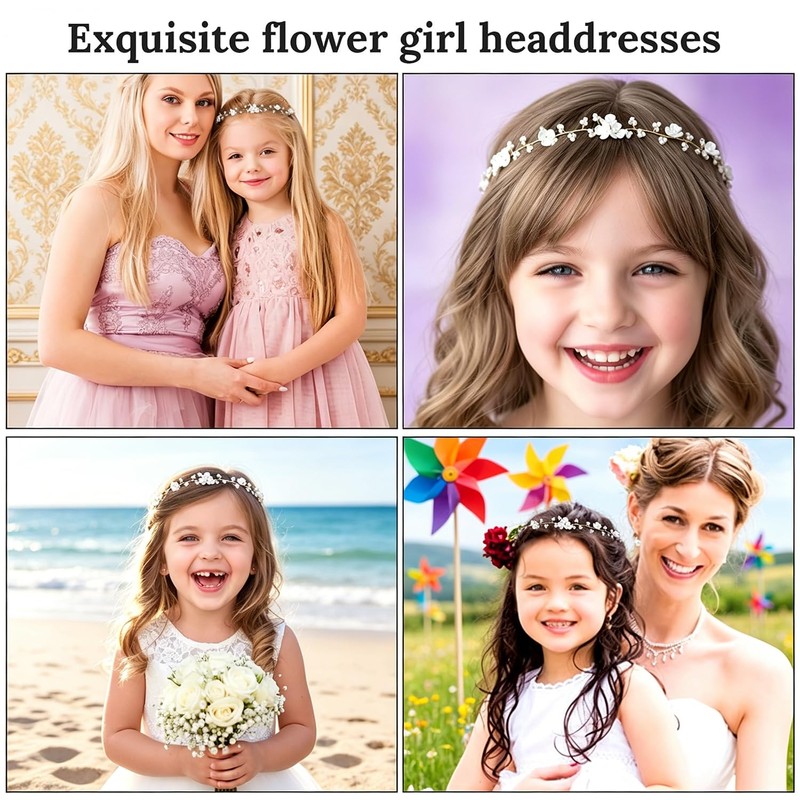 4 Pack Pearl Rhinestone Floral Headband for Wedding