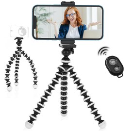 10‘’ Octopus Flexible Tripod with 1/4" Screw, Quick Release Plate - Bendable Legs, Adjustable Stand Holder with Mini Wireless Remote for Selfie, Travel Photography, Vlogging, Live Streaming
