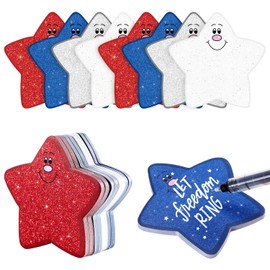 Quera 8 Pads Patriotic Star Shape Sticky Notes Glitter 4th of July Self-Adhesive Star Notepads for School Office Organizer Memorial Independence Day Party Supplies (Red, Blue, White, Silver)