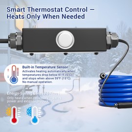 25ft Heated Water Hose for RV, Heated Drinking Water Hose, Features Energy-Saving Thermostat, Water Line Freeze Protection Down to -40°F/-40°C, Heated Garden Hoses with Adapter, Lead and BPA Free
