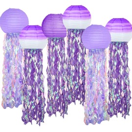 6 Packs Jellyfish Paper Lanterns Hanging Mermaid Wishes Lantern Gradient Purple Lavender Purple Ocean Theme Party Supplies Great for Kids Birthday Decors, Baby Shower Baby Room