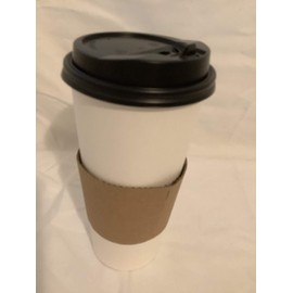 Royal 22oz [ 100 Set] Togo Disposable White Paper Coffee Cups with Black Lids, Sleeves| Hot Beverages | Expresso | Tea | Coffee | Latte | Hot Chocolate