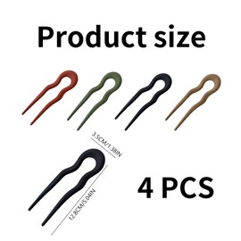 French Hair Pin, Hair Fork, U-Shaped Hairpin, Vintage Style Hair Clips for Updo Hairstyles, French Twist Pins, Long Hair Accessories, Women's Hair Clips (4 Pieces Orange/Green/Black/Khaki)