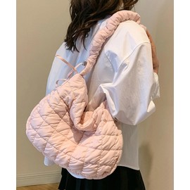 Puffer Tote Bag 2025 Women Quilted Crossbody Pleated Carryall Shoulder Bag Ladies Gym Handbag Colorful Pad Puff Purse, Light-pink, Crossbody Handbags