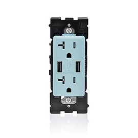 Leviton RUAA2-SE Renu USB Charger/Tamper-Resistant Duplex Outlet, 20A-125VAC, Sea Spray