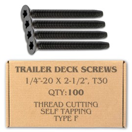 100pcs Trailer Deck Screws Self Tapping 2-1/2 in, 1/4-20 Thread, Flathead T30 Torx Wood to Metal Self Tapping Deck Screws for a Trailer