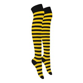 MOLLY MALOU Ladies Girls Women Over The Knee Stripe Socks Comfortable Cotton Rich UK Size 4-6.5 (Black Yellow)