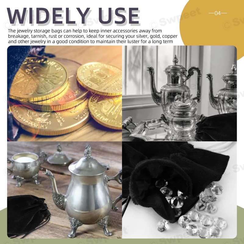 Swpeet 4Pcs Black 7.87 x 11.8 Inches Silver Storage Bags