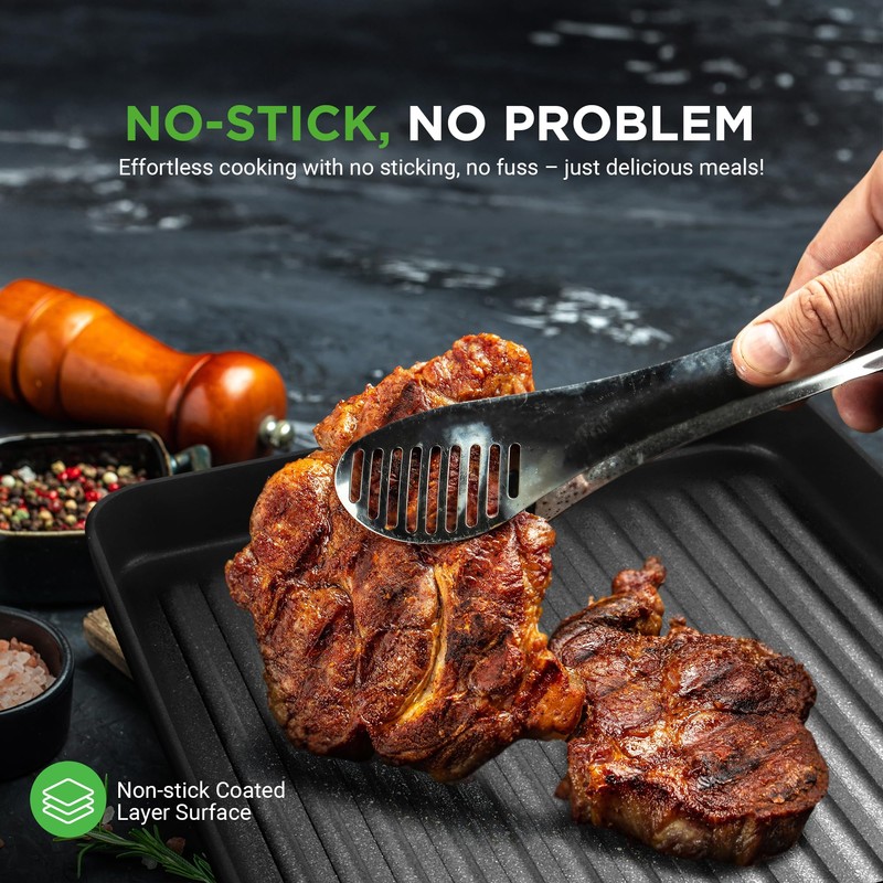 NutriChef 11’’ Nonstick Griddle & Grill Pan – Dishwasher Safe,