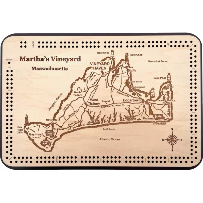 Martha's Vineyard, Massachusetts Map Cribbage Board