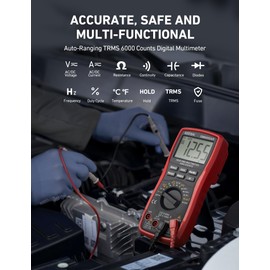 AstroAI Digital Multimeter TRMS 6000 Counts Volt Meter Ohmmeter Auto-Ranging Tester; Accurately Measures Voltage Current Resistance Diodes Continuity Duty-Cycle Capacitance Temperature, Black