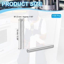 PATIKIL 304 Stainless Steel Dowel Pin 1.5x10 mm (1/16" Dia), 100 Pcs Hardened Metal Dowel Pins Bunk Bed Pegs Pin Replacement Hardware for Shelf Furniture Assembly DIY