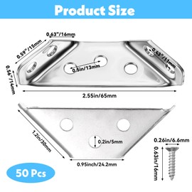 50Pcs Universal Stainless Steel Furniture Corner Connector – Heavy-Duty Silver Angle Brackets with 350 Screws for Shelves, Cabinets, Tables & Chairs