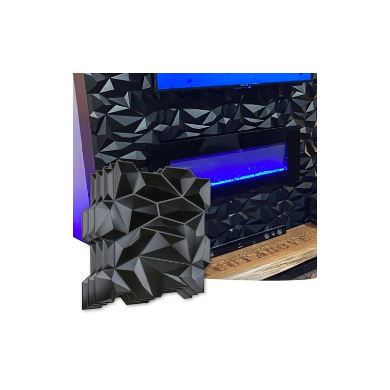 Art3d PVC 3D Diamond Wall Panel Jagged Matching-Matt Black, for