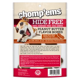 CHOMP 'EMS Chicken & Peanut Butter Hide Free Dog Chews - Rawhide Free Dog Treats - No Hide Alternative Chew Treat for All Life Stages, Bones, 3.5", 6 Count