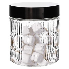 Medallion Small Round Canister- Glass Jar Chic Design w/Airtight Metal Lid for Cookies, Candy, Coffee, Flour, Sugar, Rice, Pasta, Cereal & More, 30 oz