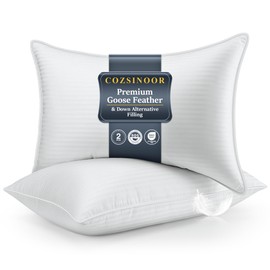 COZSINOOR Goose Feather Pillows King Size - Set of 2, Hotel Down Bed Pillow for Sleeping, Soft 600 TC Cotton Cover, Fluffy Support Surround Fill Down Alternative for Back, Stomach, Side Sleepers