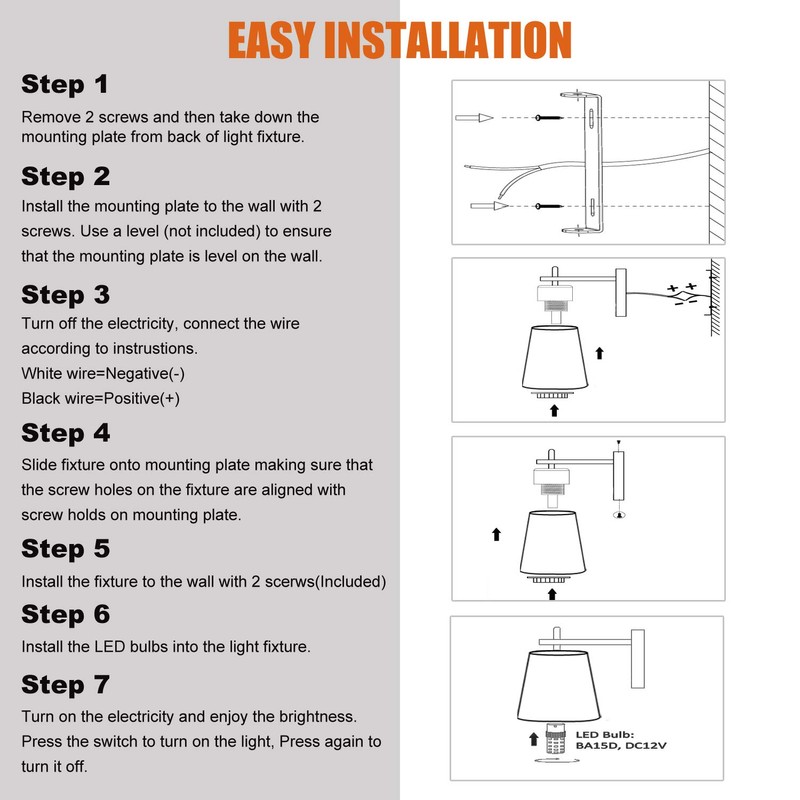 Facon 12V LED RV Wall Sconce with Round Fabric Shape