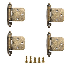 Aoktorkit 4Pcs Overlay Cabinet Hinge 1/2 Inch Flush Cabinet Hinges Door Hinges Self Closing Hinges for Cabinet Closet Door Furniture, Bronze
