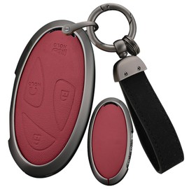 ontto Key Fob Cover Fit for Hyundai Ioniq 6 2023 2024 Car Accessories,Metal and Leather Key Holder Fit for Hyundai Grandeur GN7 2023 Key Remote,Solid Car Key Shell Fit for Kona Elantra 2024,Red