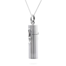 Silverly Women's Men's 925 Sterling Silver Pill Holder Vial Case Urn Capsule Chain Pendant, 46 cm