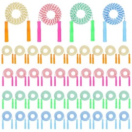 40 Pack Colorful Kids Jump Rope Set, 7.6ft Colorful Jump Rope for Kid Bulk Adjustable Length Stripe Skipping Ropes with Plastic Handles for Outdoor Ex