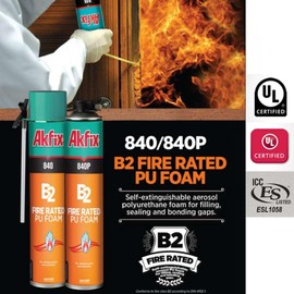 Akfix 840 Fire Block Spray Foam (12x12 Oz.)- Orange Color Fire Retardant Polyurethane Expanding Foam for Gap Filling, Insulation and Sealing on Window and Door, Fire Rated, Paintable | 12 Oz. 12 Pack