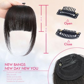 ELEFOCUS Clip in Bangs Real Human Hair Brown Black 100% Human Hair French Bangs Fake Bangs Hair Clip on bangs for women Fringe with Temples Hairpieces Curved Bangs for Daily Wear
