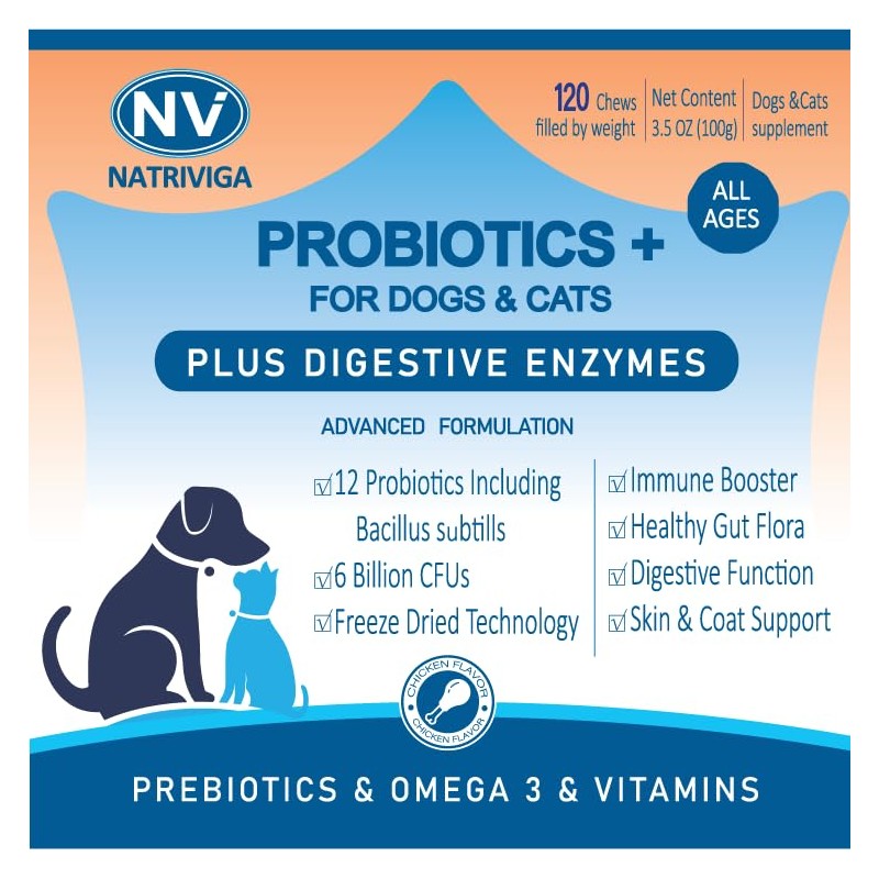 NATRIVIGA Freeze-Dried Probiotics for Dogs with Enzymes, Omega-3 & Zinc