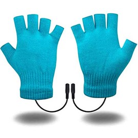 USB Heated Gloves for Men and Women Mitten Winter Hands Warm Laptop Gloves Half Heated Fingerless Heating Knitting Hands Warmer Washable Design (Blue)