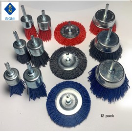 Signi 12 Pack Nylon Bristle Filament Abrasive Brush Drill Wheel and Cup Brush Set with 1/4 Inch Shank, Surface prep Remove Rust/Corrosion/Paint (3" Wheel, Straight Shank)