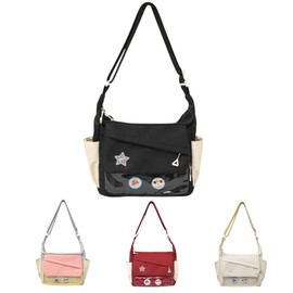 Y2k Star Ita Messenger Crossbody Bag For Women,Cute Japanese Anime Pin Display Bag For Cosplay Tote Shoulder bag, Black, 13.3*x10.6x4.7inch