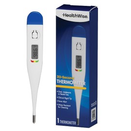 Healthwise Digital Thermometer | 30-Second Readout | Feverline Indicator | Clinical Rigid Tip | Hygienic Water-Resistant Easy Cleaning | Storage Case + Probe Covers Included
