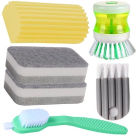 Cleaning Brush Magic Eraser Sponge - Refills Soap Dispenser Non-Scratch Dishwand Scrubber Sets,Dish Cast Iron Scrub Scouring Pads Cleaner for Household Kitchen Bathroom Sink (Yellow)