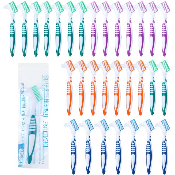 Meyeyaia 30pcs Denture Toothbrush Set, Hard and Soft Double Bristle