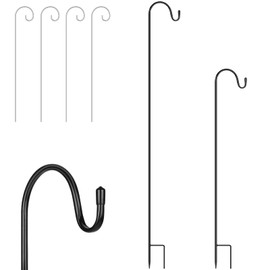 OFFCUP Shepherds Crook Hooks, 2pcs 75cm/100cm Bird Feeder Pole, Adjustable Height Shepherds Hooks with 4pcs Place Card Holders, Bird Feeders Hanging Station for Garden Lights, Bird Feeder ect