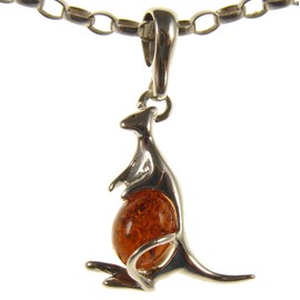 Baltic amber and sterling silver 925 cognac kangaroo pendant (no chain)