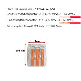 Compact Wire Connectors,CTRICALVER Electrical Connector Blocks 15 pcs 3 Port Compact Splicing Connectors Lever Nut Assortment Terminal Block Kits and Mounting clip