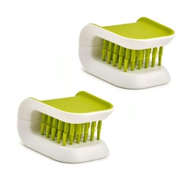 DYEKNEE 2 PCS Car U-Shaped Cleaning Brush, 3.35" x 2.76" x 1.99" PP Plastic Double-Sided Staggered Design Bristles Non-Slip Seat Belt Brush, Portable Accessory, for Most Cars (Green & White)