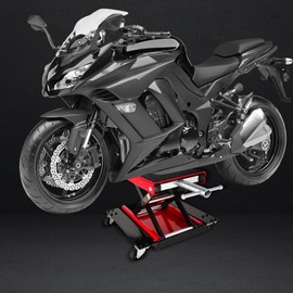 1100 LBS Heavy Duty Motorcycle & ATV Lift Jack - Steel Scissor Lift with Hand Crank & Dolly Wheels - Adjustable Garage Repair Stand for Cruisers, Dirt Bikes, Touring Motorcycles, Red