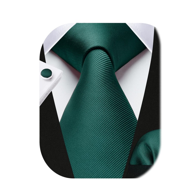 HISDERN Men's Wedding Ties and Pocket Square Solid Tie Cufflinks