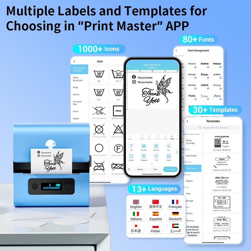 Phomemo M221 Label Printer, Barcode Printer, Bluetooth Labelling Device, Label