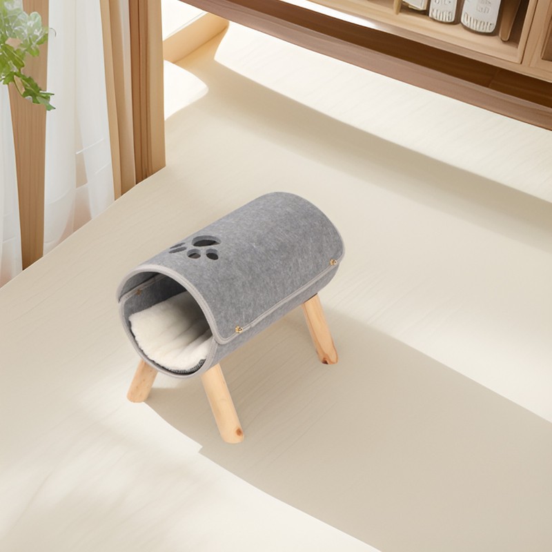 Cat Tunnel Bed Elevated Wooden Legs Cat Tunnel Soft Felt
