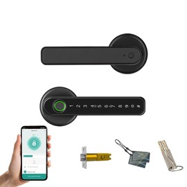 Fingerprint Door Lock, 5 in 1 Smart Door Knob with Smart App Fingerprint IC Cards Password Backup Keys Fingerprint Door Knob with Keypad for Bedroom, Office, Apartment